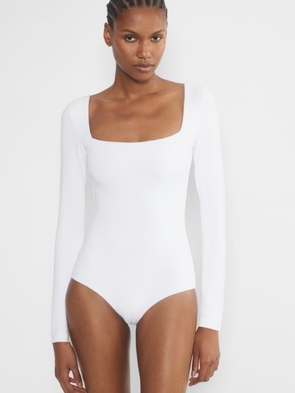 Aritzia Contour Square Neck Long Sleeve Bodysuit in White